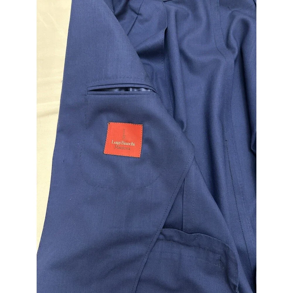 Luigi Bianchi Mantova Loro Piana Wool Blue Blazer Jacket EU 48 US 38R Pockets